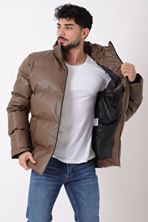 Stil Kombin Geniş Dikişli Suni Deri Şişme Mont PLDP 3020_50482