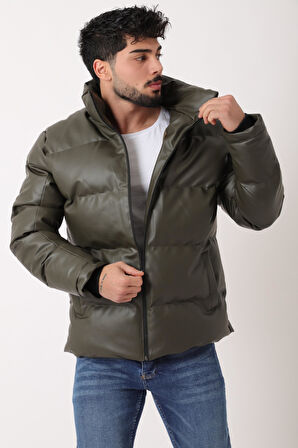 Stil Kombin Geniş Dikişli Suni Deri Şişme Mont PLDP 3020_50482