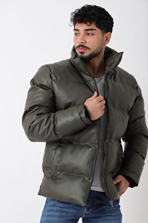 Stil Kombin Geniş Dikişli Suni Deri Şişme Mont PLDP 3020_50482