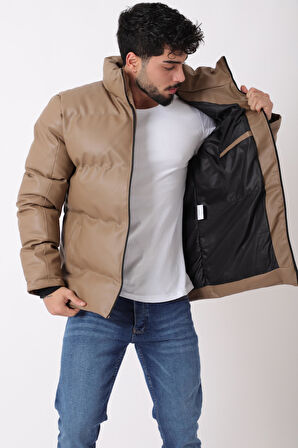 Stil Kombin Geniş Dikişli Suni Deri Şişme Mont PLDP 3020_50482