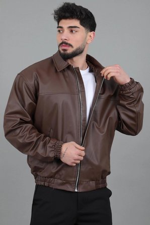 Yakalı Bel Lastikli Suni Deri Mont 1787_50446