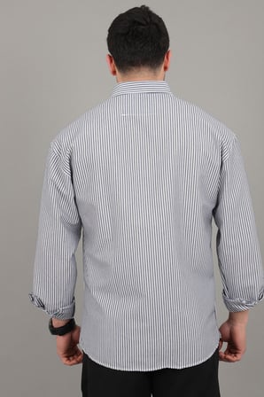 İnce Çizgili Oversize Yazlık Uzun Kol Gömlek MRS 218_40415