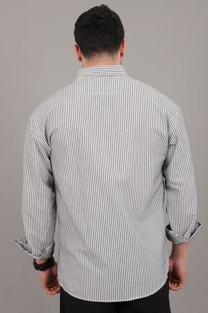 İnce Çizgili Oversize Yazlık Uzun Kol Gömlek MRS 218_40415