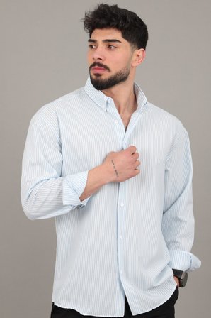 İnce Çizgili Oversize Yazlık Uzun Kol Gömlek MRS 218_40415