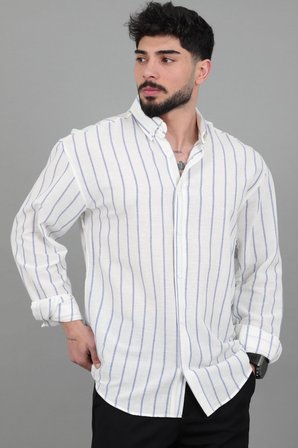 Şile Çizgili Oversize Uzun Kol Yazlık Gömlek MRS 226_40418