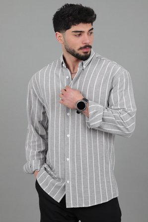 Şile Çizgili Oversize Uzun Kol Yazlık Gömlek MRS 226_40418