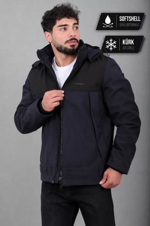 Parçalı İçi Kürklü Softsheel Kışlık Mont KMD 889_50523