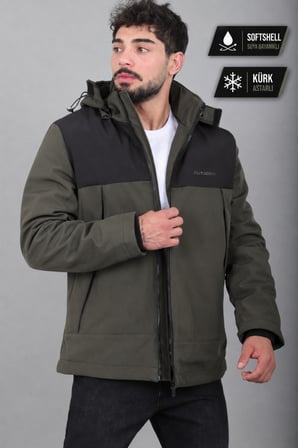 Parçalı İçi Kürklü Softsheel Kışlık Mont KMD 889_50523