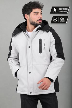 Çift Renk İçi Kürklü Softshell Kışlık Mont PLDP 3041_50525
