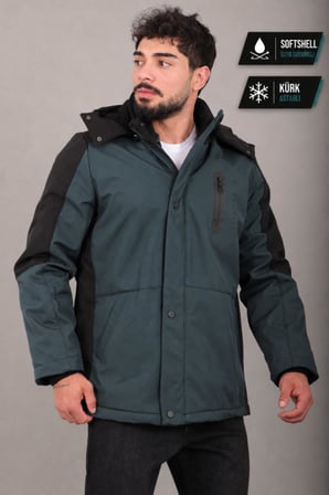 Çift Renk İçi Kürklü Softshell Kışlık Mont PLDP 3041_50525