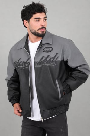Baskılı Çift Renk Oversize Suni Deri Mont KMD 882_50531