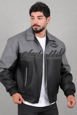 Baskılı Çift Renk Oversize Suni Deri Mont KMD 882_50531
