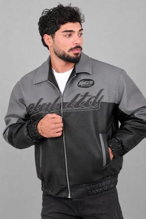 Baskılı Çift Renk Oversize Suni Deri Mont KMD 882_50531