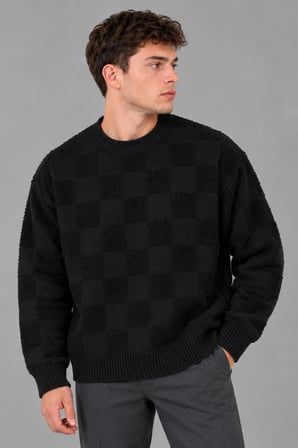 Oversize Peluş Kare Desen Kışlık Kazak DP 18381_10062
