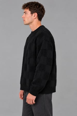 Oversize Peluş Kare Desen Kışlık Kazak DP 18381_10062