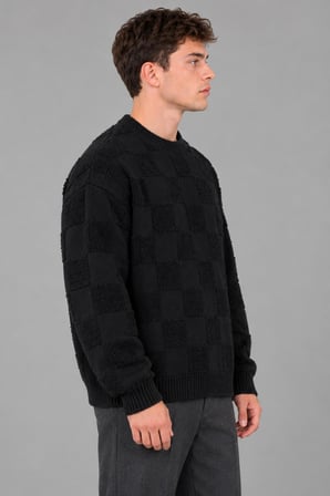 Oversize Peluş Kare Desen Kışlık Kazak DP 18381_10062