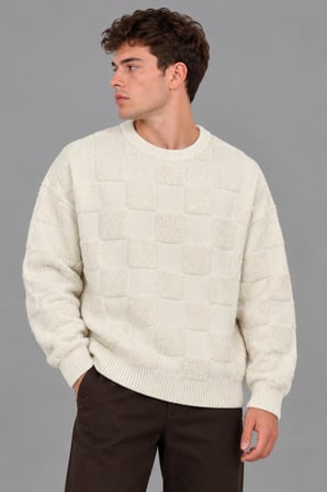 Oversize Peluş Kare Desen Kışlık Kazak DP 18381_10062