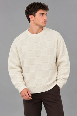 Oversize Peluş Kare Desen Kışlık Kazak DP 18381_10062