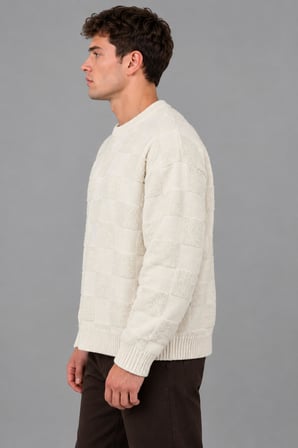 Oversize Peluş Kare Desen Kışlık Kazak DP 18381_10062