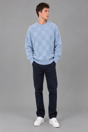 Oversize Peluş Kare Desen Kışlık Kazak DP 18381_10062