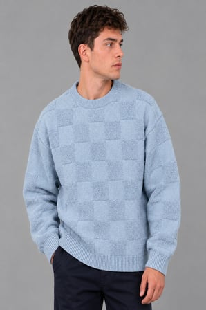 Oversize Peluş Kare Desen Kışlık Kazak DP 18381_10062