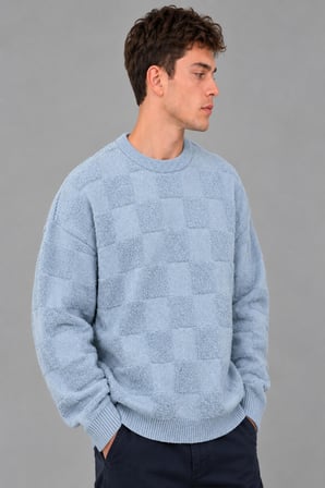 Oversize Peluş Kare Desen Kışlık Kazak DP 18381_10062