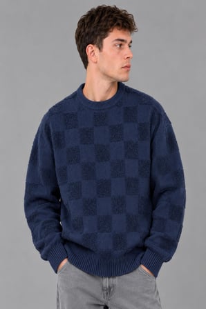 Oversize Peluş Kare Desen Kışlık Kazak DP 18381_10062