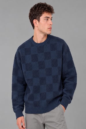 Oversize Peluş Kare Desen Kışlık Kazak DP 18381_10062