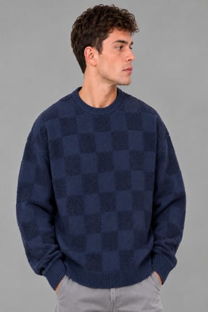 Oversize Peluş Kare Desen Kışlık Kazak DP 18381_10062