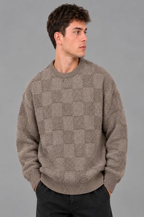 Oversize Peluş Kare Desen Kışlık Kazak DP 18381_10062