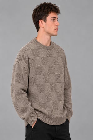 Oversize Peluş Kare Desen Kışlık Kazak DP 18381_10062