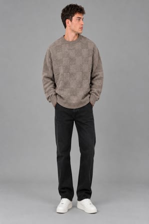 Oversize Peluş Kare Desen Kışlık Kazak DP 18381_10062