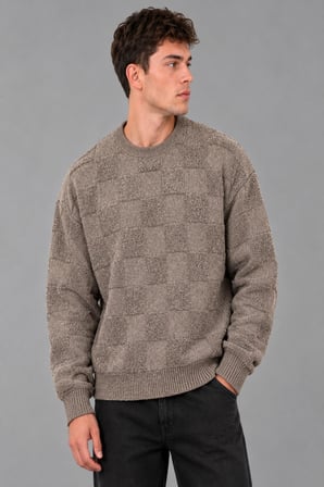 Oversize Peluş Kare Desen Kışlık Kazak DP 18381_10062