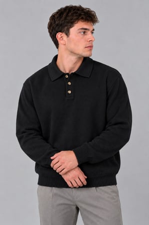 Oversize Düğmeli Yaka Örgü Kazak DP 17501_10063