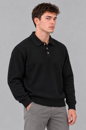 Oversize Düğmeli Yaka Örgü Kazak DP 17501_10063