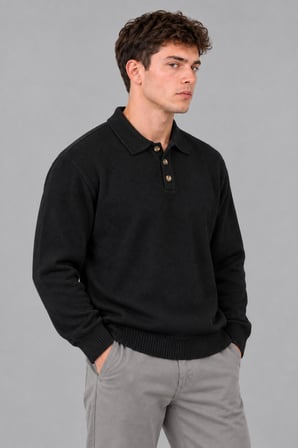 Oversize Düğmeli Yaka Örgü Kazak DP 17501_10063