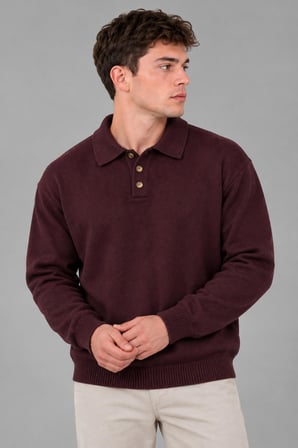 Oversize Düğmeli Yaka Örgü Kazak DP 17501_10063