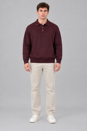 Oversize Düğmeli Yaka Örgü Kazak DP 17501_10063