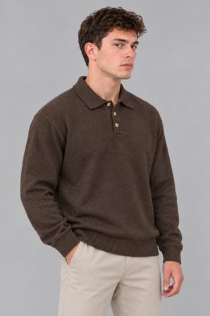 Oversize Düğmeli Yaka Örgü Kazak DP 17501_10063