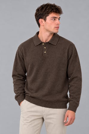 Oversize Düğmeli Yaka Örgü Kazak DP 17501_10063