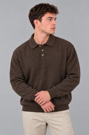 Oversize Düğmeli Yaka Örgü Kazak DP 17501_10063