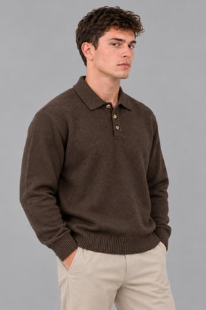 Oversize Düğmeli Yaka Örgü Kazak DP 17501_10063