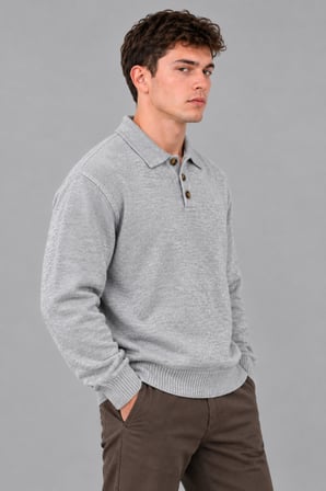 Oversize Düğmeli Yaka Örgü Kazak DP 17501_10063