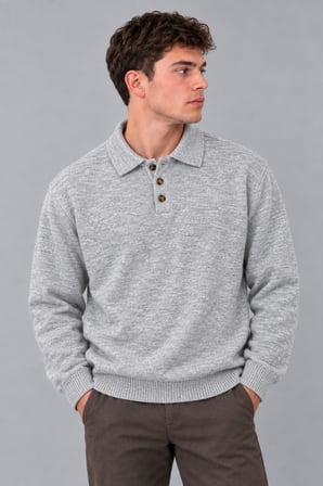 Oversize Düğmeli Yaka Örgü Kazak DP 17501_10063