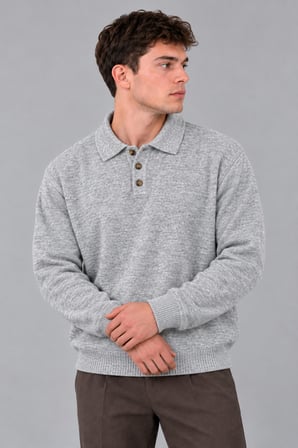 Oversize Düğmeli Yaka Örgü Kazak DP 17501_10063