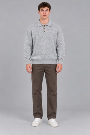 Oversize Düğmeli Yaka Örgü Kazak DP 17501_10063