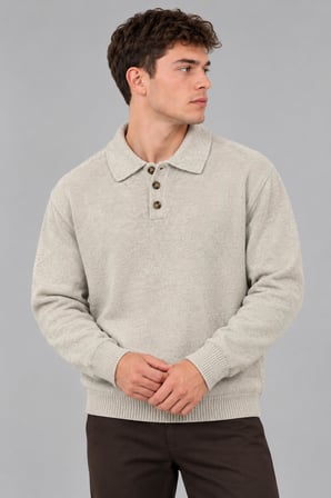 Oversize Düğmeli Yaka Örgü Kazak DP 17501_10063