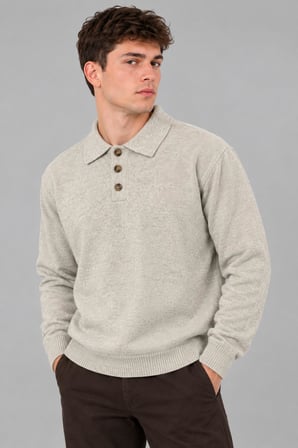 Oversize Düğmeli Yaka Örgü Kazak DP 17501_10063