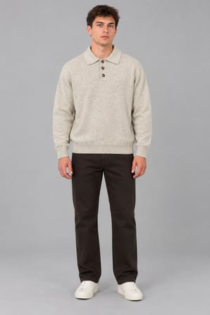 Oversize Düğmeli Yaka Örgü Kazak DP 17501_10063