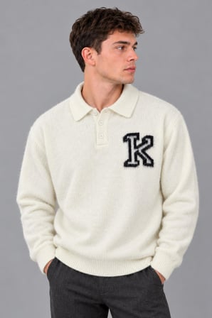 Baskılı Düğmeli Oversize Kışlık Kazak DP 16622_10068